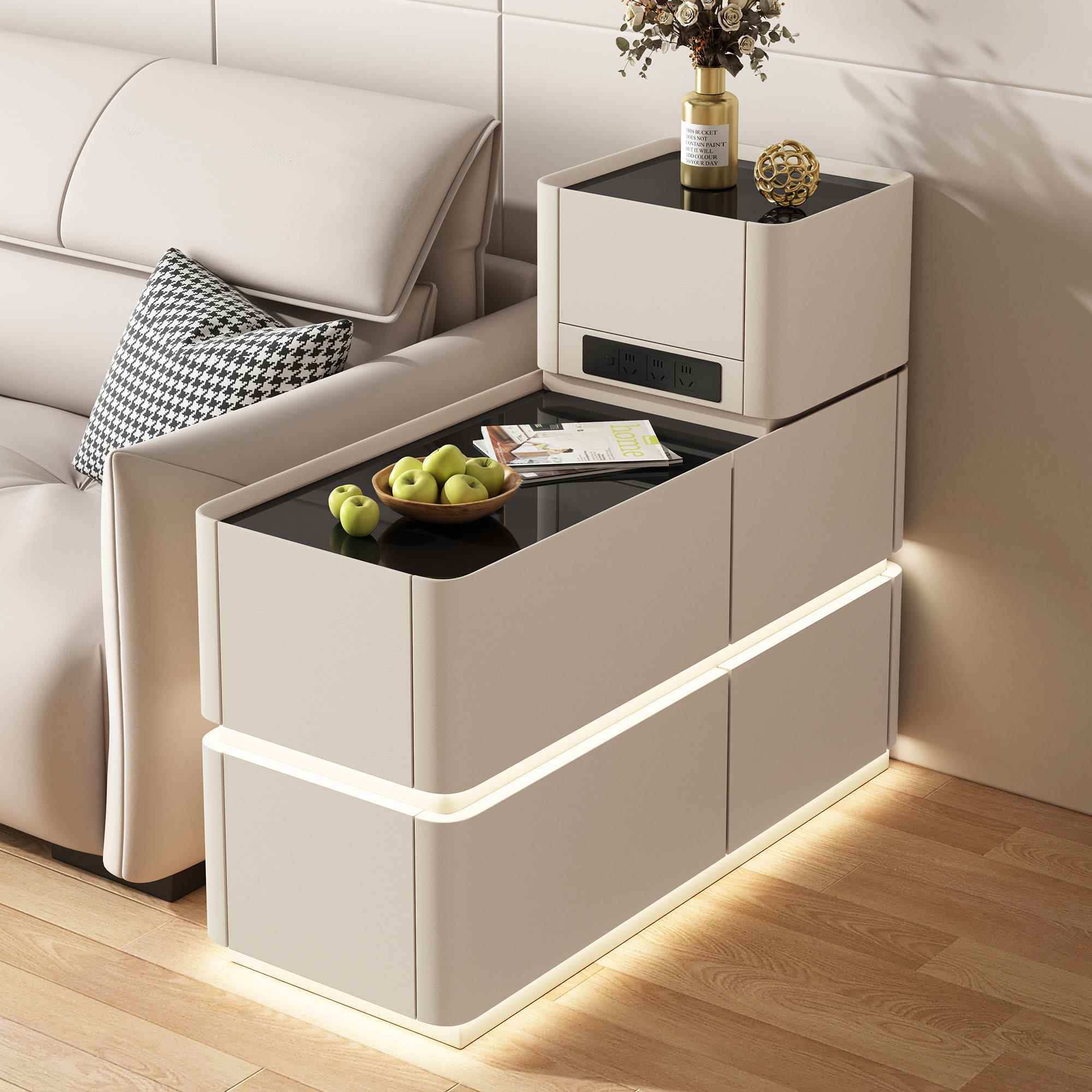 爱莱德新款2025落地沙发侧边柜轻奢高级感实木小型智能客厅多功能边几