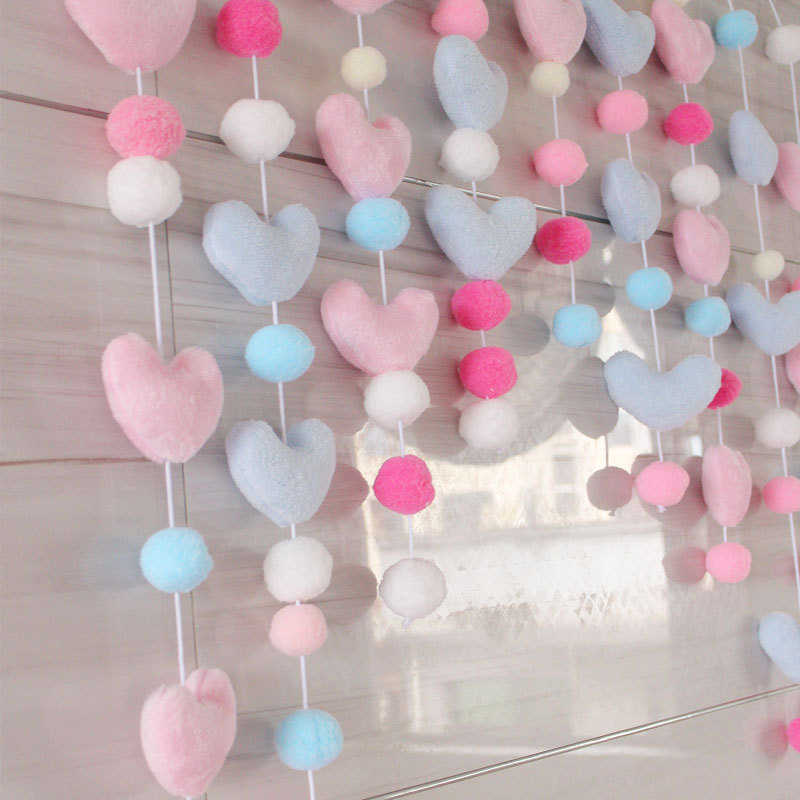 色系少女心门帘门帘彩球隔断大隔断帘子粉帘子门帘爱心帘帘卧室