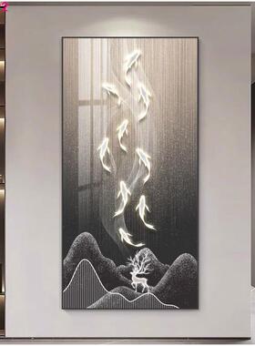 鱼图玄关装饰画现代简约入户走廊过道挂画落地背景墙晶瓷壁画