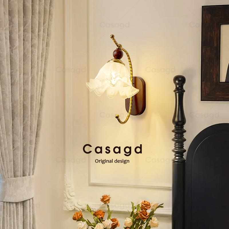 中古风客厅壁灯法式复古玻璃高级温馨卧室床头走廊过道灯具casagd
