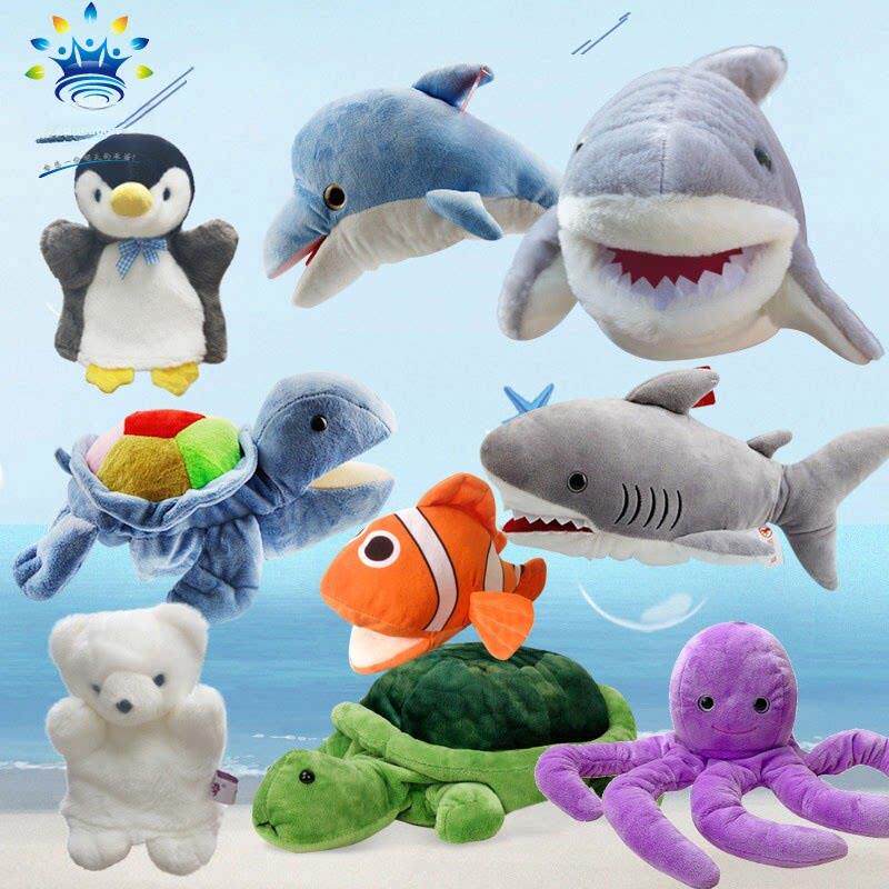 海洋动物手偶道具小鱼鲨鱼海豚海豹海龟鲸鱼企鹅章鱼螃蟹玩偶手套