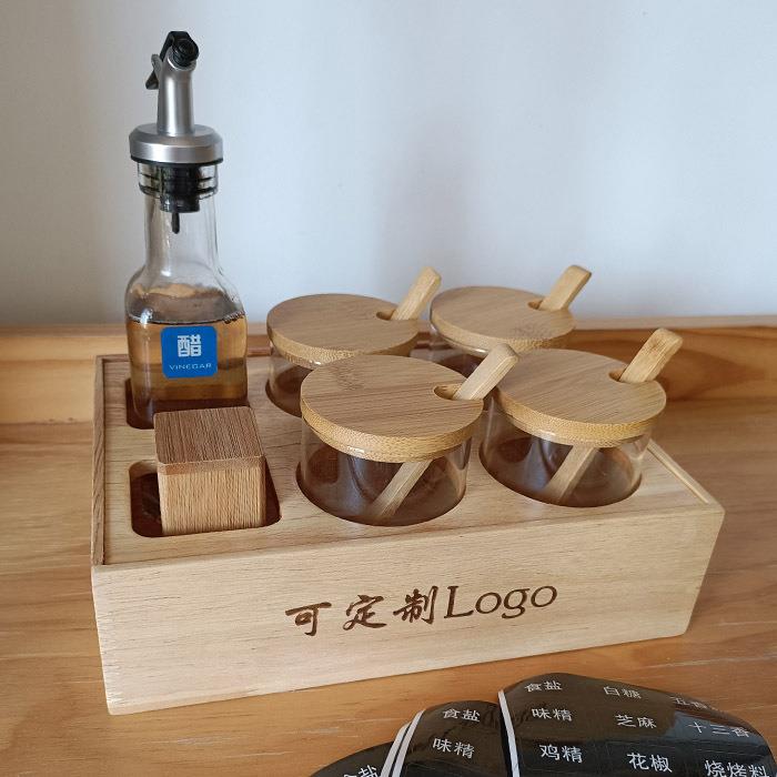 商用轻奢调味盒套装饭店餐桌调料盒木制酱醋瓶调料辣椒佐料瓶