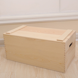 加大号实木防尘带盖收纳箱储物箱，家用杂物收纳木箱子床头整理木箱