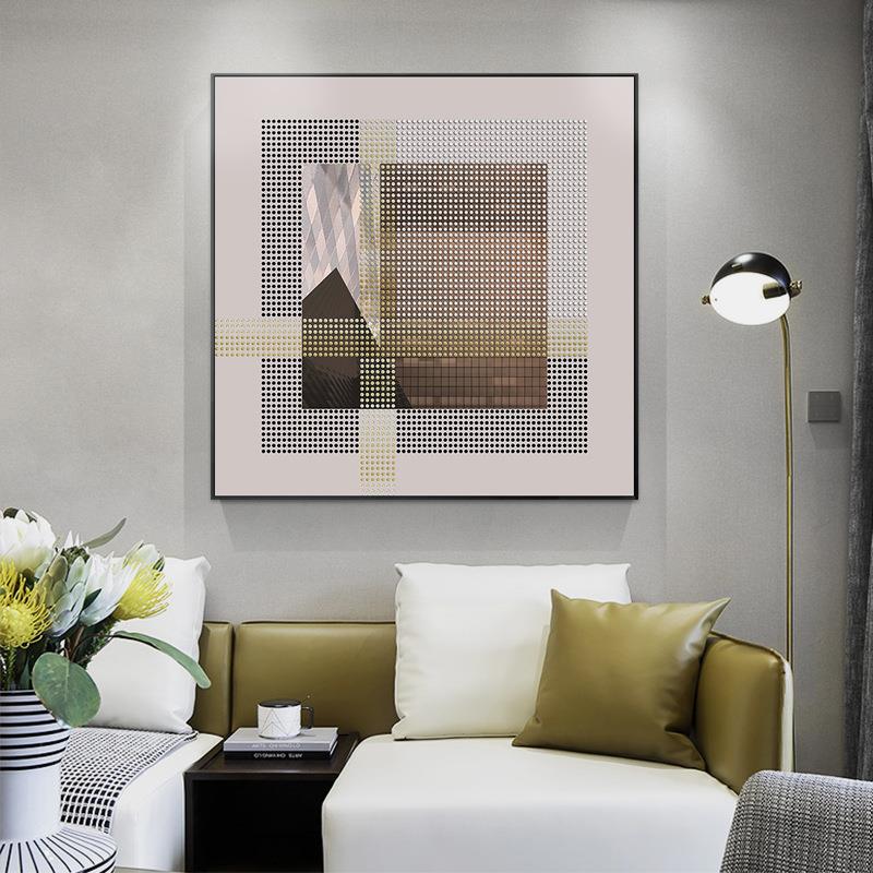 排列法则 现代轻奢客厅装饰画抽象城市方格沙发背景玄关餐厅挂画