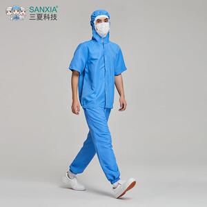白色中央厨房生产加工工服男女通用防静电短袖连帽食品厂工作服