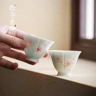 弥言手工花瓣主人杯白瓷手绘品茗杯家用喝茶杯子单杯功夫茶主人杯