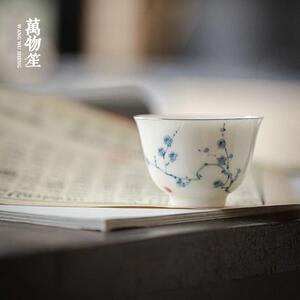 万物笙丨梅兰竹菊 玉泥薄胎青花手绘品茗杯描银茶杯陶瓷主人杯