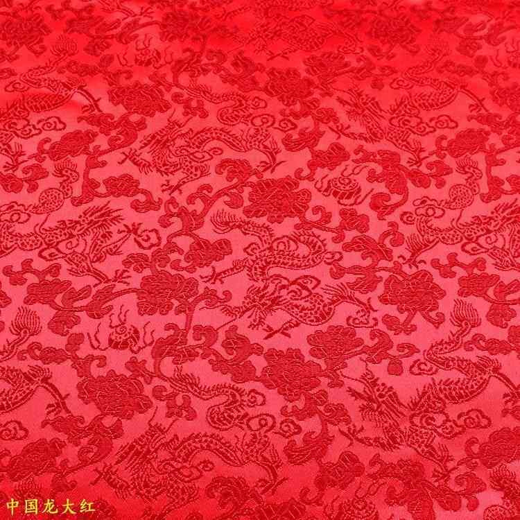 大红色小龙纹提花织锦缎喜庆吉祥唐装旗袍面料龙凤呈祥织锦缎布