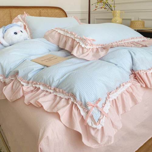 公主风A类全棉水洗棉甜美花边四件套少女心纯棉被套床笠床上用品
