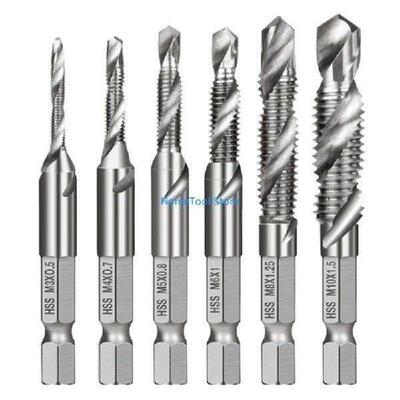A5YE 6pcs M3-M10 Screw Tap Drill Bits HSS Taps Countersink