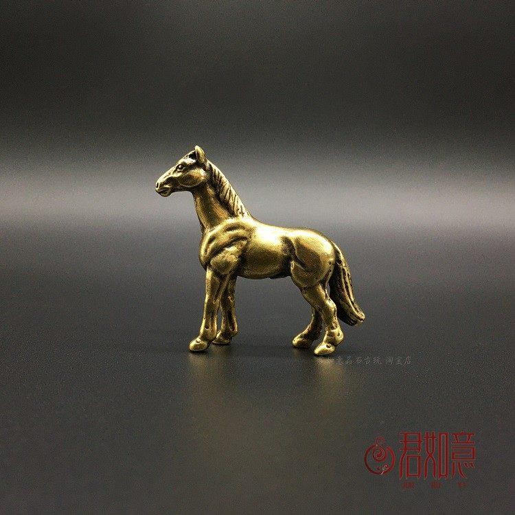 铜马小摆件实心黄铜微雕生肖马小马骏马铜艺铜手把件仿古铜器古玩
