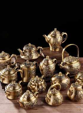 复古龙凤茶壶仿古做旧手提壶金属工艺品龙凤酒壶铜器装饰品摆件