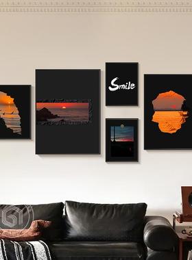 现inlhj-2561s风客厅挂级画组合画高感小众景艺术五联沙发背墙壁