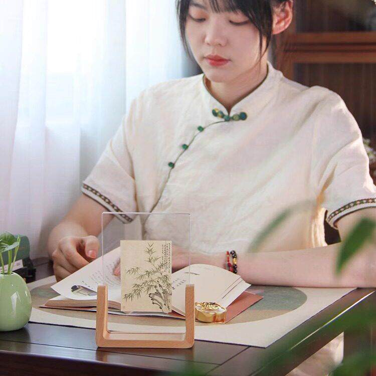 野里花间【木冉】U型实木空白相框摆台亚克力文房小摆件diy小相框