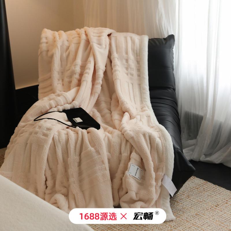 A类轻奢贵妇毯提花托卡大绒毯秋冬立体提花保暖绒毯沙发盖毯毛毯