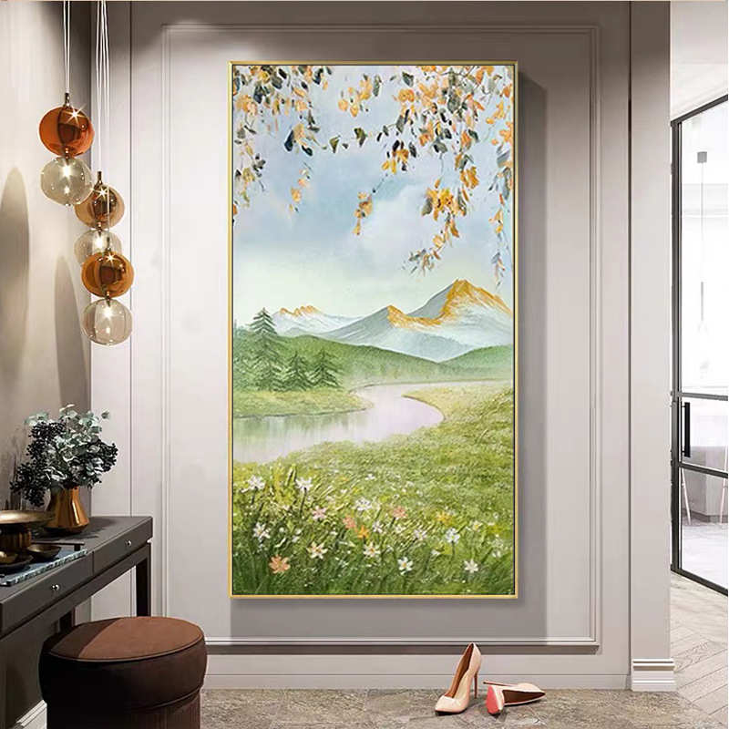 玄关手绘装饰画现代简约风景油画入户走廊装饰画过道挂画轻奢大气