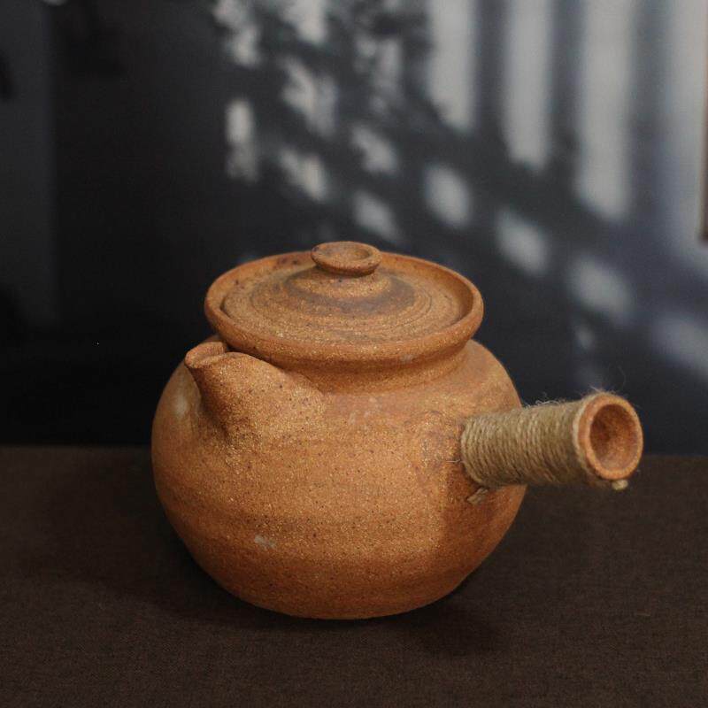 纯手工云南古法柴烧粗陶烤茶罐围炉煮茶侧把壶无釉炭火大容量带盖