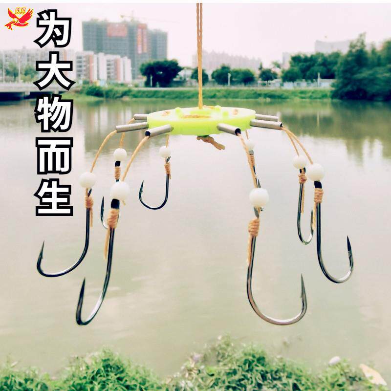 弹簧鲢鳙专用鱼钩加长子线大物钩青鱼八爪钩花鲢翻板钩组