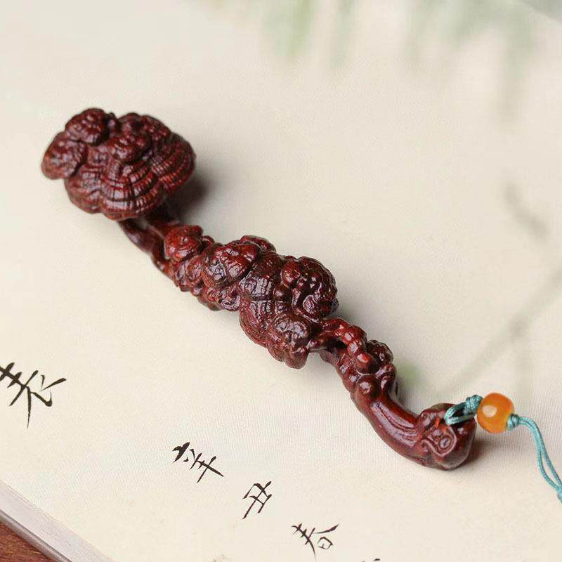 小叶紫檀灵芝如意手把件文玩祥瑞庆云摆件木雕红木盘玩纯手工雕刻