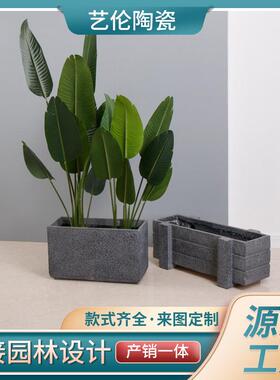 简约长方形组合玻璃钢落地花瓶花器插花槽机场商场大堂装饰花盆