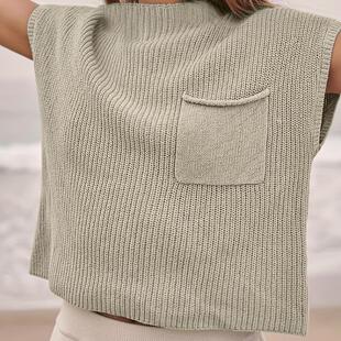 Women's Casual Solid Color Batwing Sve Patch Pocket Ribbed