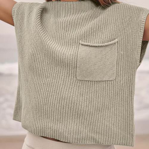 Women's Casual Solid Color Batwing Sve Patch Pocket Ribbed