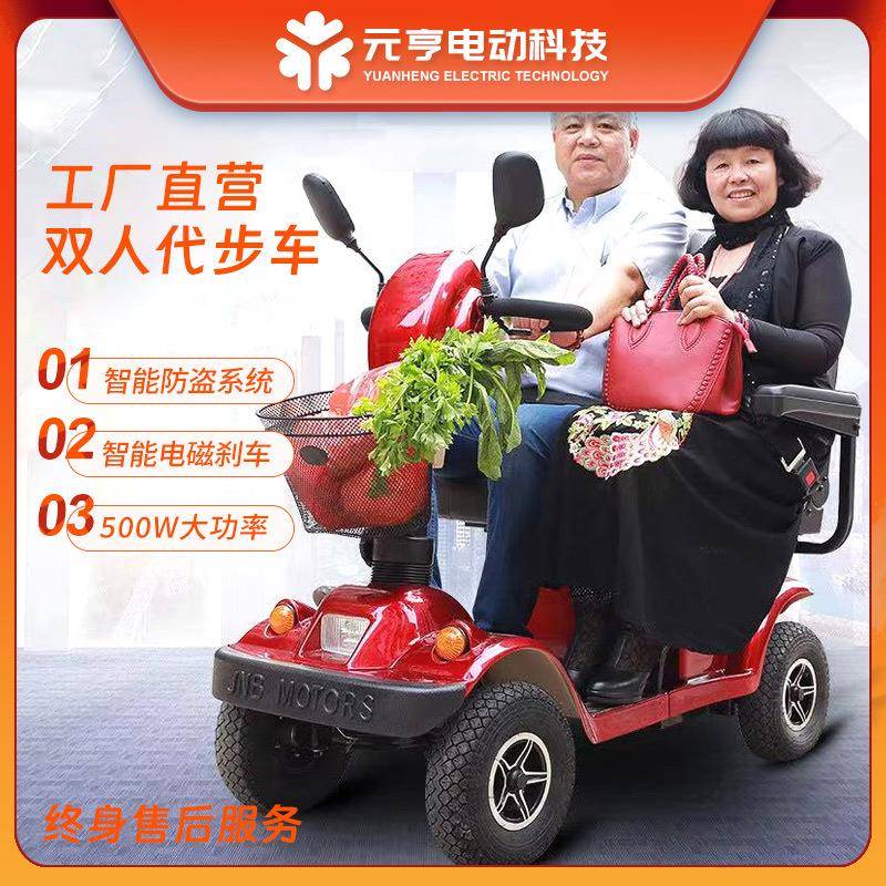 双人老年人残疾人大马力公园厂房红色四轮代步车电动车观光车厂