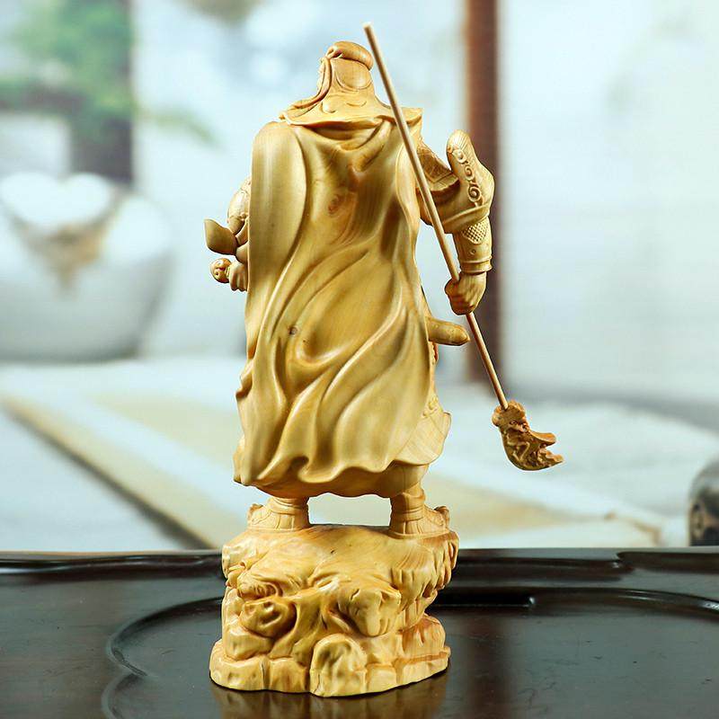木雕关公武财神像黄杨木雕刻工艺手工艺品家居关二爷人物摆件把玩