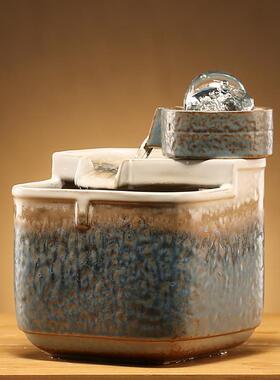 现代简约小型流水摆件创意水晶球招财办公室桌面客厅玄关书房装饰