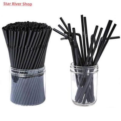 100pcs/Set Black Cocktail Straws Black Plastic Straw For Bir