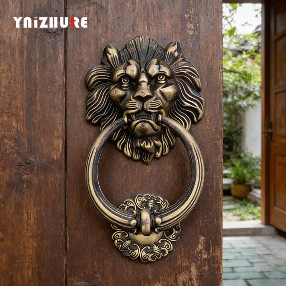 明清古董拉环中式仿古门环青铜拉手兽头大狮子头大门新古典敲门器