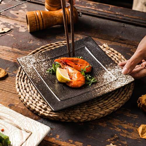 日式陶瓷四方平盘烧烤盘小吃烤肉盘寿司正方盘凉菜盘甜品盘餐厅用