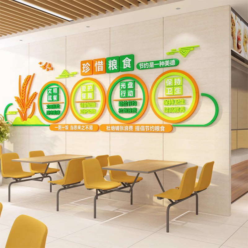 食堂文化墙贴纸珍惜节约粮食职员工餐厅墙面装饰画餐饮店宣传标语