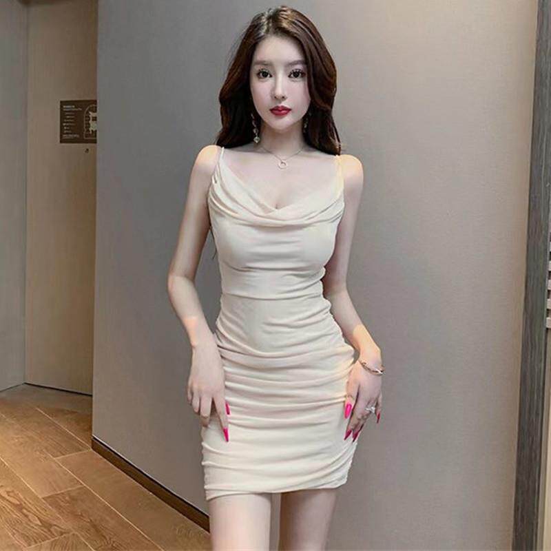 纯欲风网纱吊带连衣裙女装夏季荡领裙子修身气质小个子包臀裙短裙