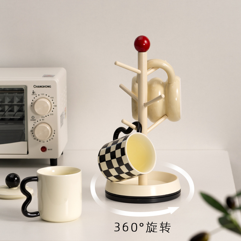 北欧ins可旋转北欧实木杯架茶杯水杯挂架家用收纳置物架钥匙架