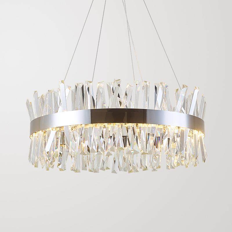 2024后现代不锈钢k9水晶吊灯 设计师吊灯别墅样板房餐厅水晶灯