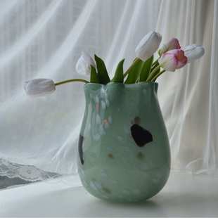 中古风琉璃花瓶摆件插花小众设计感黑点点艺术创意家居装饰