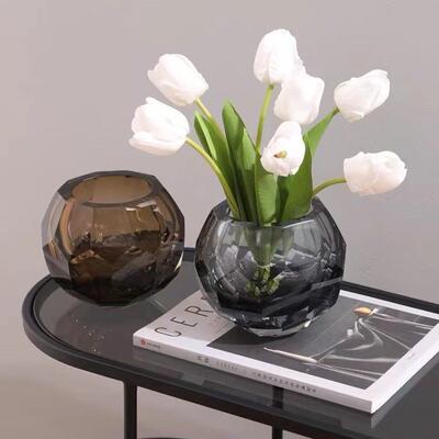 现代简璃约水轻AL-54282晶玻花瓶摆客厅插花样件板间琉璃烛台奢软