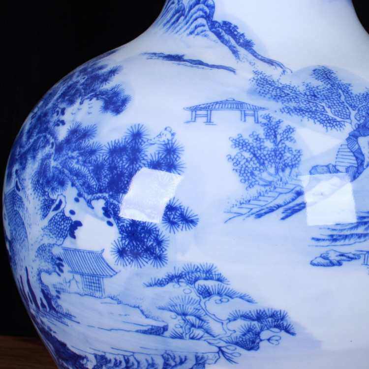 山水画花瓶青花花瓶陶瓷家居装饰摆件景德镇手工工艺品地大落陶瓷