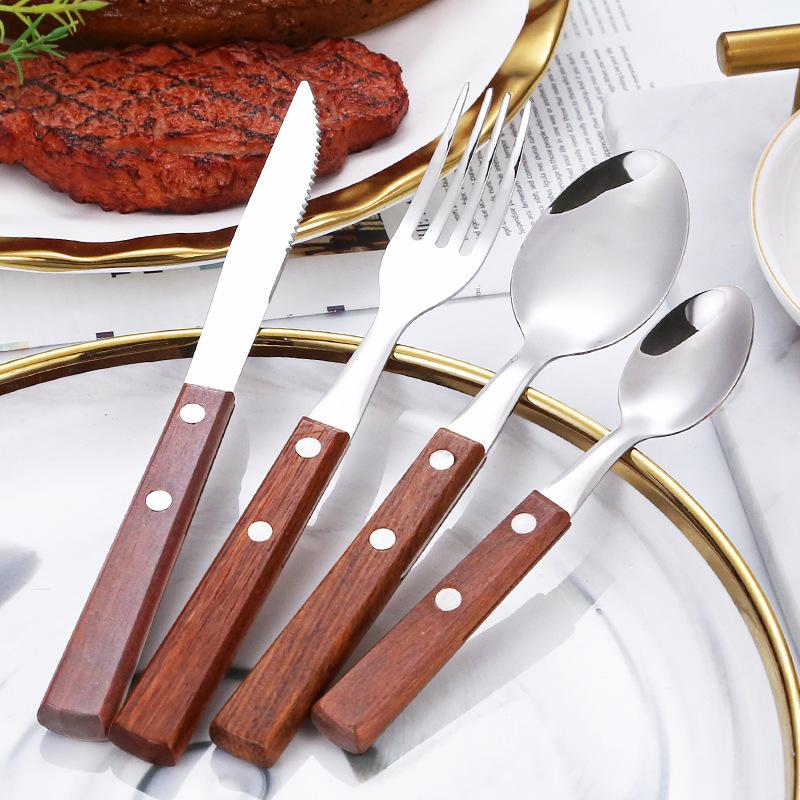 不锈钢花梨木刀叉西餐餐具套装