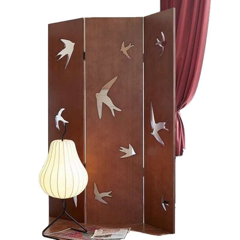 新中式千鸟折叠屏风法式复古屏风燕子折屏古风屏风隔断中古风屏风