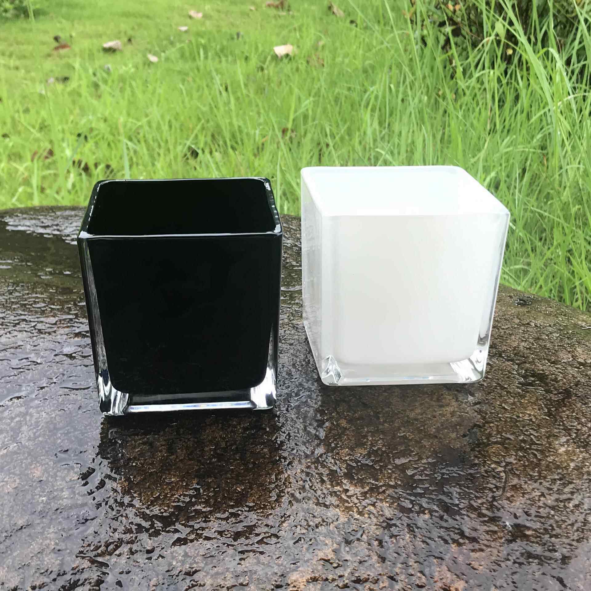 机制方形玻璃花瓶黑白色烤漆玻璃缸烛台家居工艺品摆件热熔玻璃罩