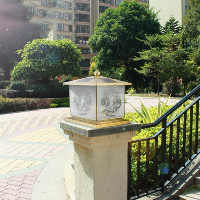 新中式全铜庭院灯太阳能柱头灯户外防水景观花园别墅大门围墙灯具