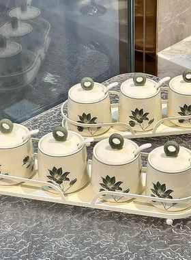 新品轻奢陶料盒家用厨房高端味精盐罐新调款佐料77836调味用收纳