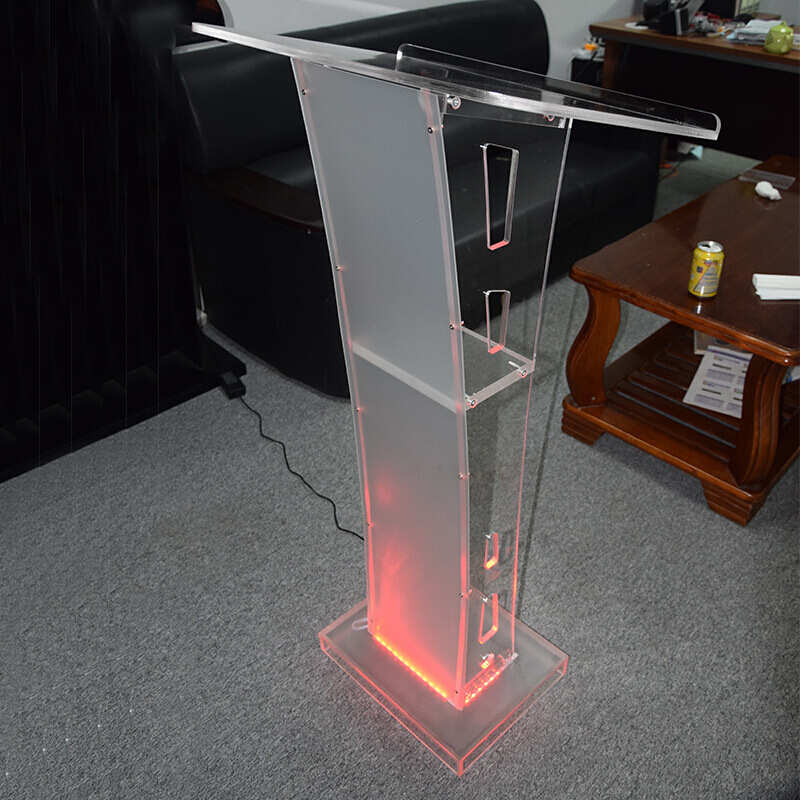 亚克力演讲台咨客台 透明讲台 会议主持台 七彩灯发光讲台