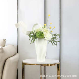 现代轻奢白色系仿真花艺摆件别墅假花工艺品会所样板间餐边桌摆件