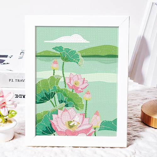 荷花钻石贴画夏天风景画儿童手工diy材料包莲花粘贴画砖石画礼品