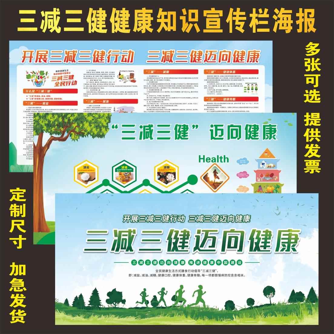 三减三健宣传栏海报 健康四大基石墙贴画全民健康生活方式宣传栏