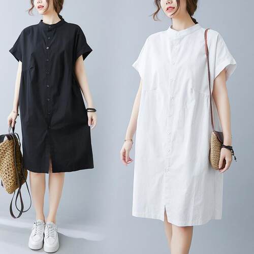 Short sleeved dress, women's mid length skirt