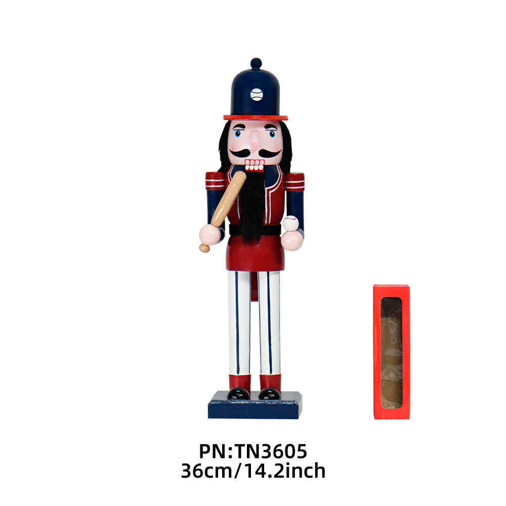 24新款36CM棒球手胡桃夹子职业胡桃兵实木装饰摆件工艺品圣诞摆件